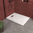 AURLANE - Receveur de douche Blanc Effet Pierre 90x120 cm et Grille décor Linéaire en Inox - vignette