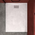 AURLANE - Receveur de douche Blanc Effet Pierre 90x120 cm et Grille décor Linéaire en Inox - vignette