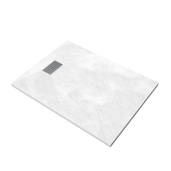 AURLANE - Receveur de douche Blanc Effet Pierre 90x120 cm et Grille décor Linéaire en Inox - large