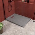 AURLANE - Receveur de douche Gris Effet Pierre 90x120 cm et Grille décor Linéaire en Inox - vignette
