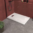 AURLANE - Receveur de douche Blanc Effet Pierre 90x140 cm et Grille décor Linéaire en Inox - vignette