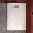 AURLANE - Receveur de douche Blanc Effet Pierre 90x140 cm et Grille décor Linéaire en Inox - vignette