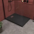 AURLANE - Receveur de douche Noir Effet Pierre 90x120 cm et Grille décor Linéaire en Inox - vignette