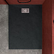 AURLANE - Receveur de douche Noir Effet Pierre 90x120 cm et Grille décor Linéaire en Inox - vignette
