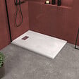 AURLANE - Receveur de douche Blanc Effet Pierre 80x120 cm et Grille décor Perforée en Inox - vignette