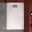 AURLANE - Receveur de douche Blanc Effet Pierre 80x120 cm et Grille décor Perforée en Inox - vignette