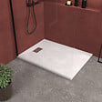AURLANE - Receveur de douche Blanc Effet Pierre 90x120 cm et Grille décor Perforée en Inox - vignette