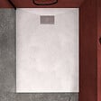 AURLANE - Receveur de douche Blanc Effet Pierre 90x120 cm et Grille décor Perforée en Inox - vignette