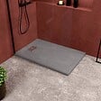 AURLANE - Receveur de douche Gris Effet Pierre 80x120 cm et Grille décor Perforée en Inox - vignette