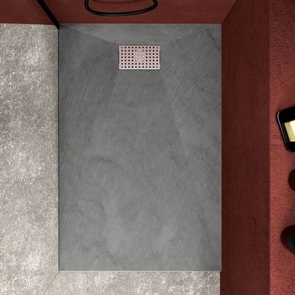 AURLANE - Receveur de douche Gris Effet Pierre 80x120 cm et Grille décor Perforée en Inox - large