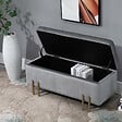 HOMCOM - HOMCOM Grand pouf coffre de rangement design contemporain- banc avec espace de rangement - dim. 100L x 40l x 42H cm - velours gris clair piètement métal doré - vignette