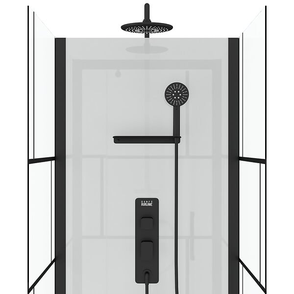 AURLANE - Cabine de douche Carrée 80x80x213 cm - Porte pivotante - Fond Blanc et Profilés Noir Mat - RUBIQ - large
