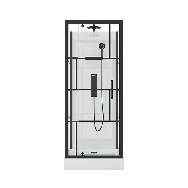 AURLANE - Cabine de douche Carrée 80x80x213 cm - Porte pivotante - Fond Blanc et Profilés Noir Mat - RUBIQ - large