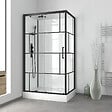 AURLANE - Cabine de douche 110x80cm / Receveur Haut - Verre transparent sérigraphié et Blanc - Profilés Noir - vignette