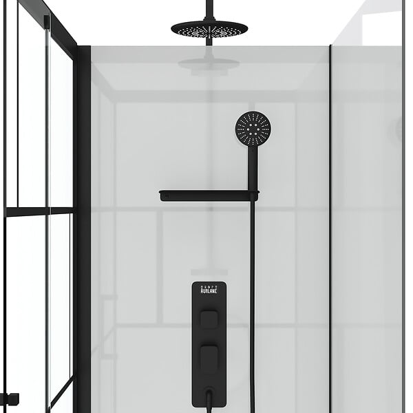 AURLANE - Cabine de douche 110x80cm / Receveur Haut - Verre transparent sérigraphié et Blanc - Profilés Noir - large