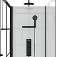 AURLANE - Cabine de douche 110x80cm / Receveur Haut - Verre transparent sérigraphié et Blanc - Profilés Noir - vignette