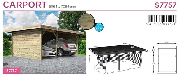 SOLID - Carport toit plat en bois 5x7m S7757 - large