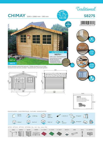SOLID - Abri de jardin Chimay - Autoclavé - Bois - 10,67m2 - large