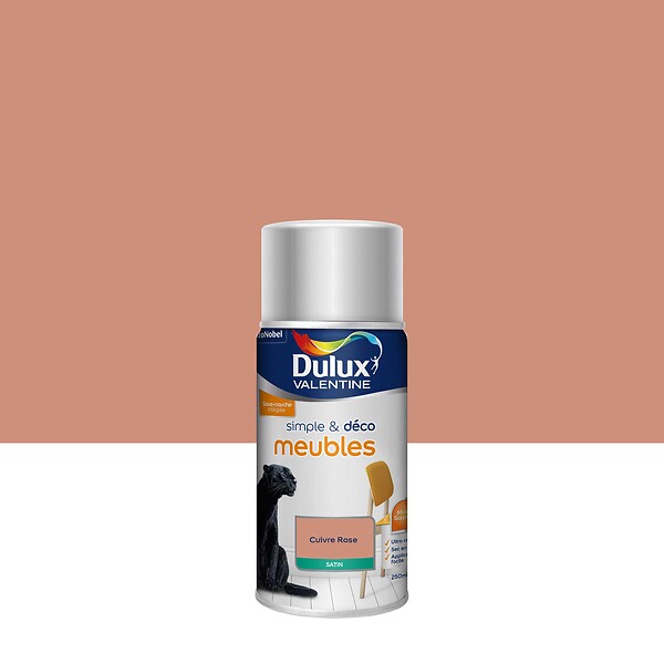 DULUX VALENTINE - Peinture aerosol Simple et Deco meubles - Cuivre Rose - Satin - 0,25L - large