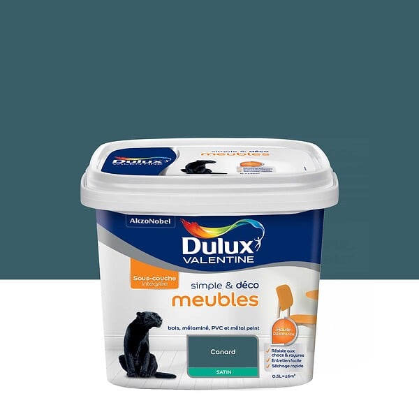 DULUX VALENTINE - Peinture Simple et Deco meubles - Bleu Canard - Satin - 0,5L - large
