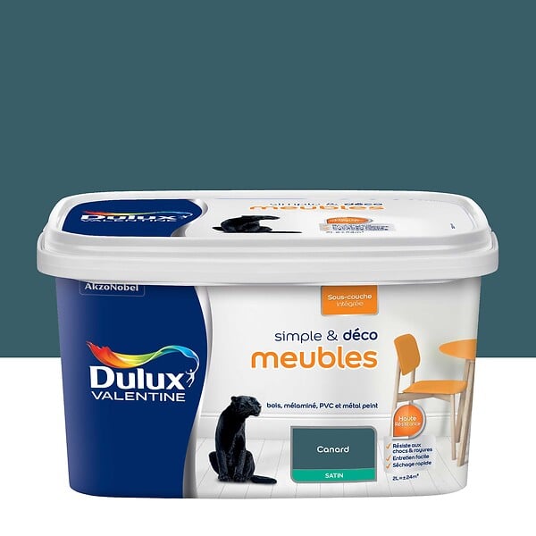 DULUX VALENTINE - Peinture pour renovation de meubles - Bleu canard - Satin - 2L - large