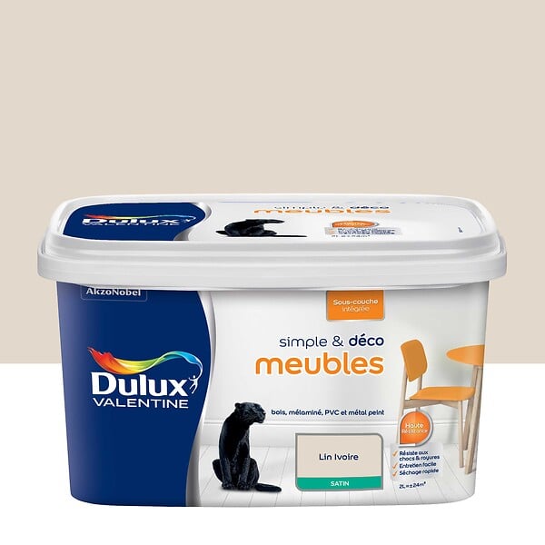 DULUX VALENTINE - Peinture pour renovation de meubles - Lin ivoire - Satin - 2L - large