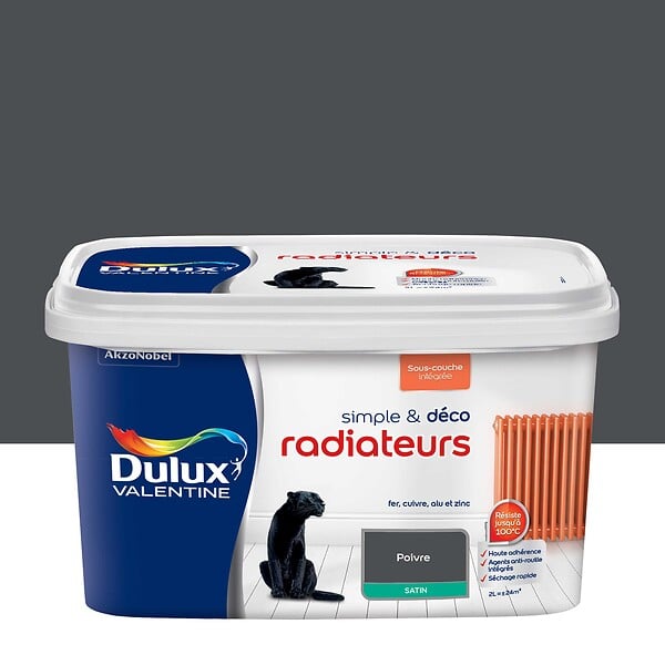 DULUX VALENTINE - Peinture simple et déco - Poivre - Effet satin - Radiateurs - 2L - large