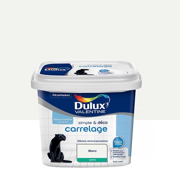 DULUX VALENTINE - Peinture Simple et Deco carrelage - Blanc - Satin - 0,5L - large