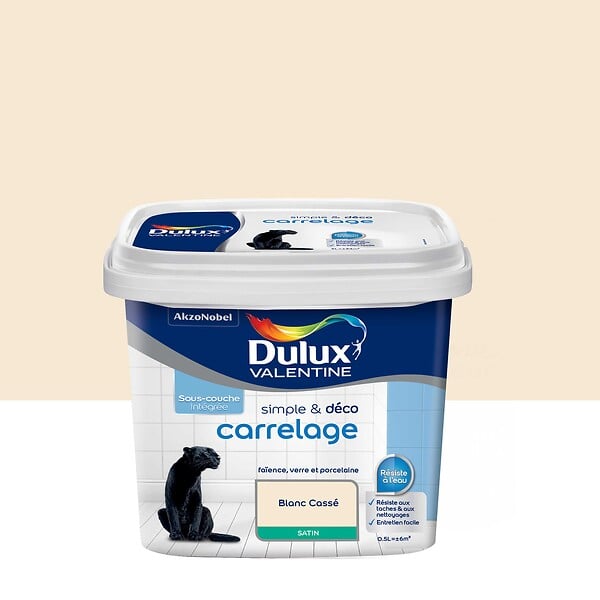 DULUX VALENTINE - Peinture Simple et Deco carrelage - Blanc Casse - Satin - 0,5L - large