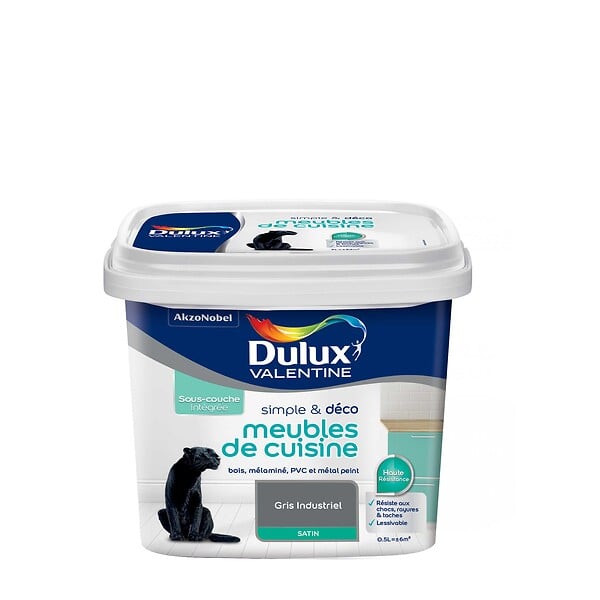 DULUX VALENTINE - Peinture Simple et Deco cuisine - Gris Industriel - Satin - 0,5L - large