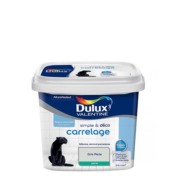 DULUX VALENTINE - Peinture Simple et Deco carrelage - Gris Pastel - Satin - 0,5L - large