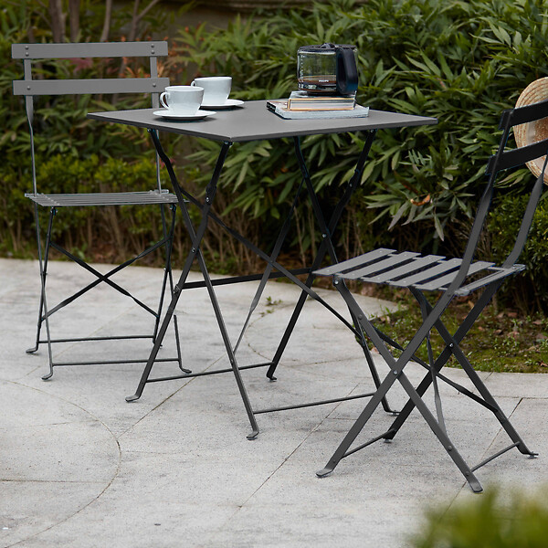 OVIALA - Lot de 2 chaises pliantes en acier grises - Rome - large