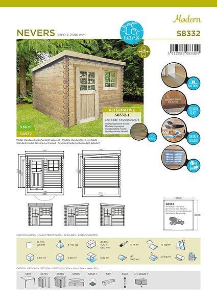 SOLID - Abri de jardin en Bois - Autoclavé - Bois - 5,66m2 - large