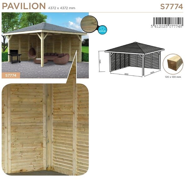 SOLID - Kiosque en bois avec parois SOLID 437x437cm - large