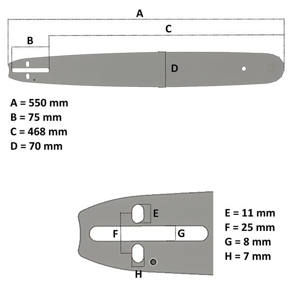 GT GARDEN - Guide 20 pouces (50 cm) avec lot de 3 chaînes 76 maillons pour tronçonneuse - large