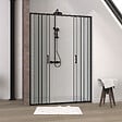 AURLANE - Porte de douche 2 portes coulissantes 140x200 cm - Verre sérigraphié - Profilé Noir - CRUSHX - vignette