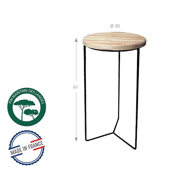 CENTRALE BRICO - Sellette industrielle haute fer rond plateau bois - 61x30 cm - Acier époxy - large
