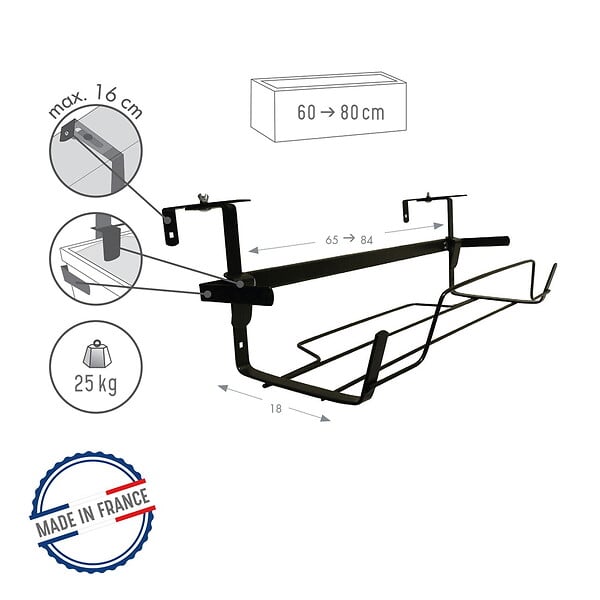 CENTRALE BRICO - Support jardinière extensible anthracite - 65 à 84x18 cm - Acier époxy - large