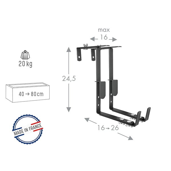 CENTRALE BRICO - Lot de 2 supports tout reglable pour jardinière - 16 à 26 cm - Acier époxy - large