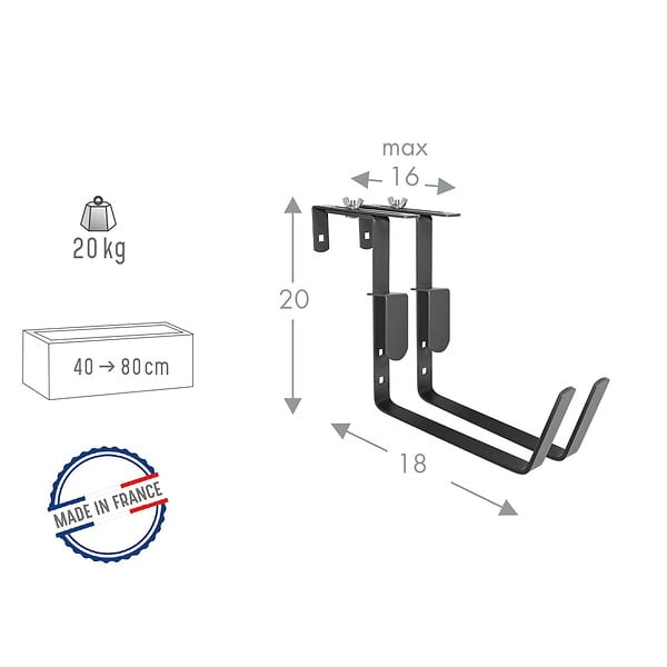 CENTRALE BRICO - Lot de 2 supports fixations réglables pour jardinière - 18 cm - Acier époxy - large