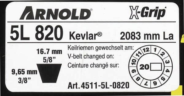CENTRALE BRICO - Courroie trapézoïdale X-Grip V de type 5L820 - large