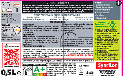 CENTRALE BRICO - Vernis pierre extérieur / intérieur Pierre SYNTILOR, incolore, 0.5 l - large