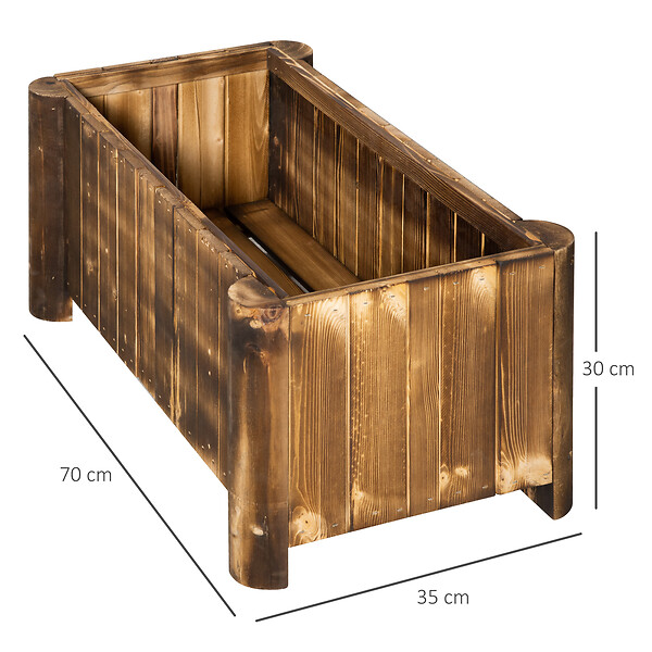 OUTSUNNY - Jardinière sur pied bac à fleurs dim. 70L x 35l x 30H cm piètement demi rondin corps aspect lattes bois sapin traité carbonisation - large