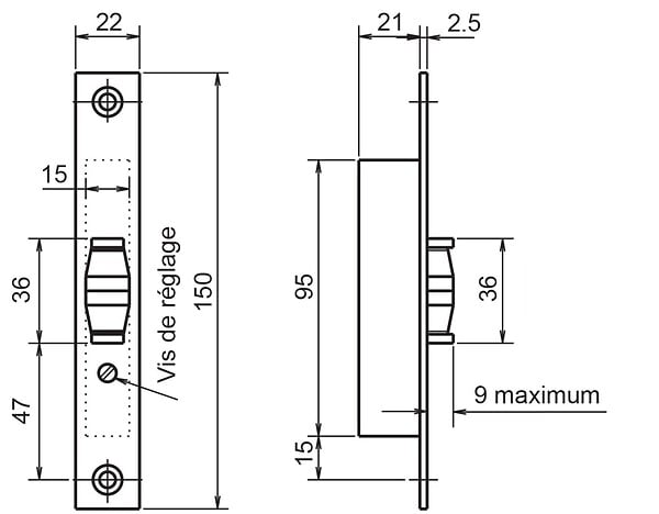 METALUX - Serrure monopoint à  larder profil étroit rouleau seul Série 23 largeur 21mm - METALUX - F123210000 - large