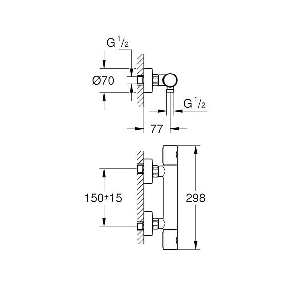 GROHE - Mitigeur thermostatique douche Grohtherm 800 Cosmopolitan Grohe - Chrome - large