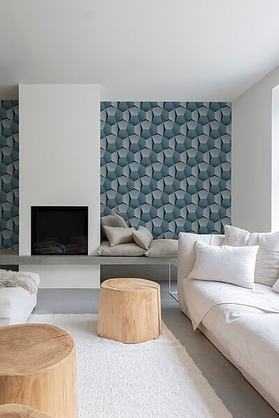 GRANDECO - Papier peint expanse intisse motif boaz bleu - large