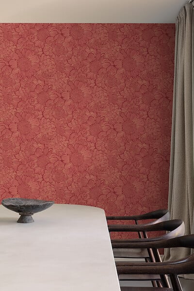 GRANDECO - Papier peint expanse intisse motif flora rouge - large