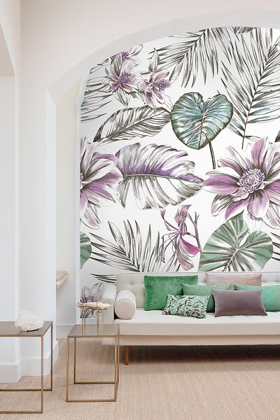 GRANDECO - Papier peint panoramique wild lilles lilas - large