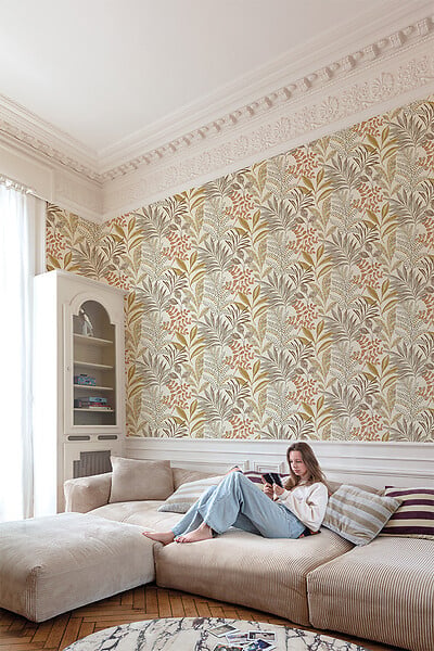GRANDECO - Papier peint vinyle intisse - Exotic orange - large