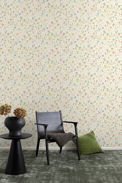 GRANDECO - Papier peint vinyle intisse flora pastel - large